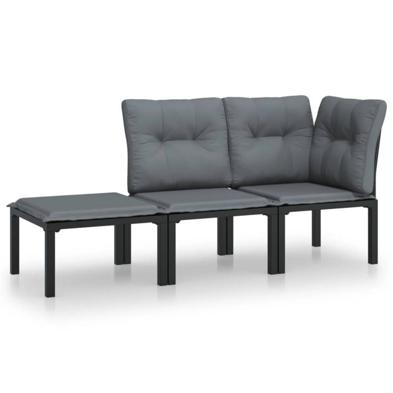 vidaXL 3-tlg Garten-Lounge-Set Schwarz und Grau Poly Rattan Modell 3 von VIDAXL