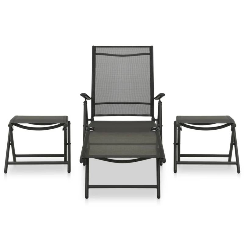 vidaXL 3-tlg Garten-Lounge-Set Textilene und Aluminium Schwarz von VIDAXL