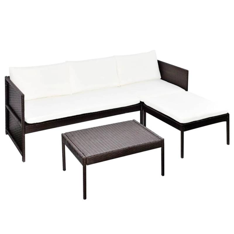 vidaXL 3-tlg Garten-Lounge-Set mit Auflagen Poly Rattan Braun Modell 11 von VIDAXL