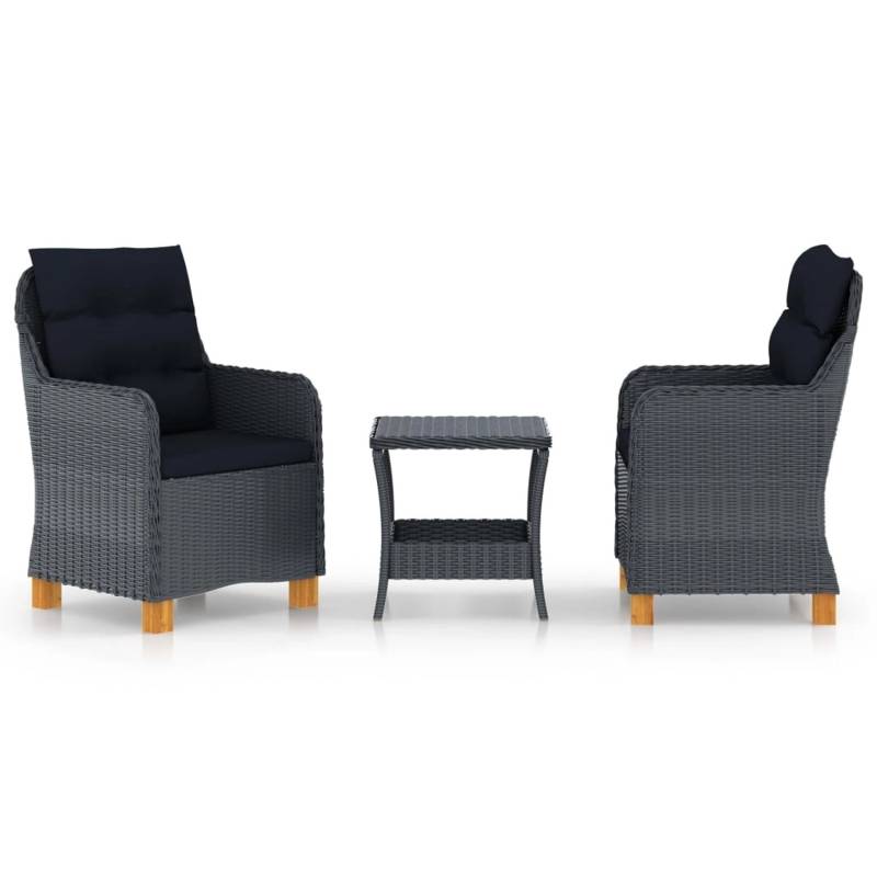 vidaXL 3-tlg Garten-Lounge-Set mit Auflagen Poly Rattan Dunkelgrau Modell 4 von VIDAXL