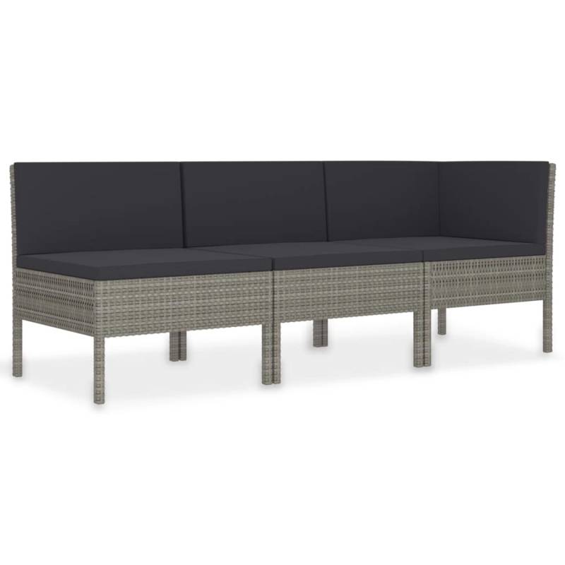 vidaXL 3-tlg Garten-Lounge-Set mit Auflagen Poly Rattan Grau Modell 2 von VIDAXL