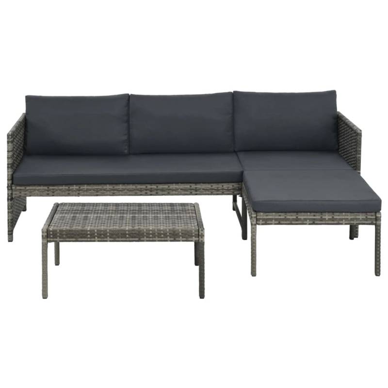 vidaXL 3-tlg Garten-Lounge-Set mit Auflagen Poly Rattan Grau Modell 6 von VIDAXL