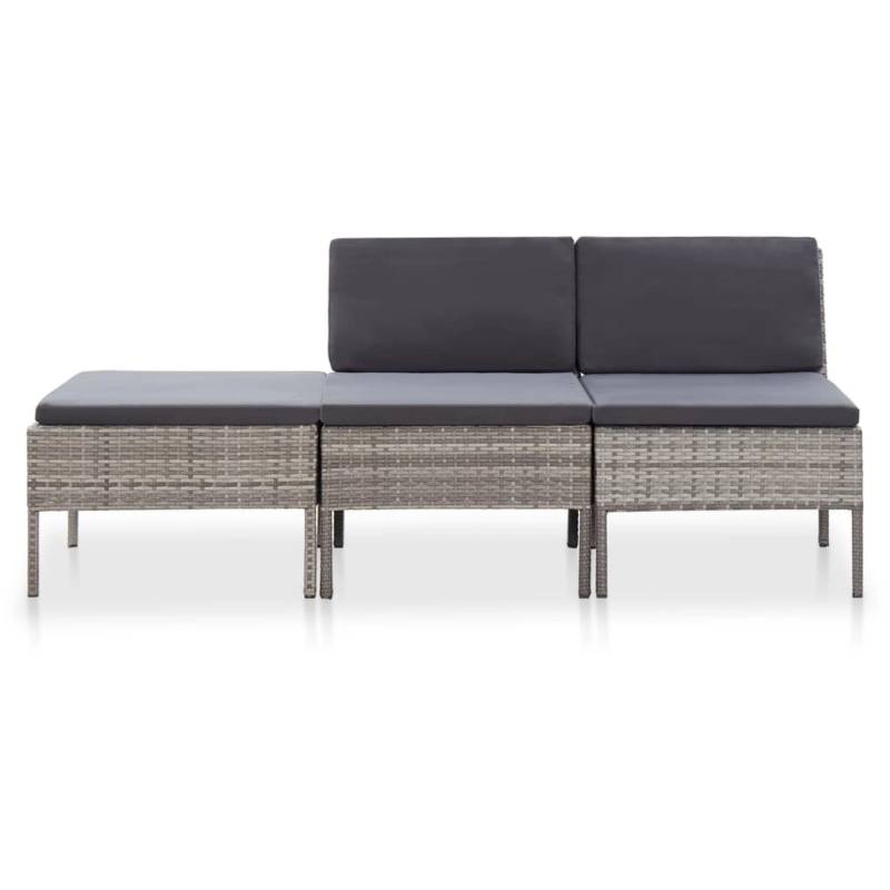 vidaXL 3-tlg Garten-Lounge-Set mit Auflagen Poly Rattan Grau Modell 8 von VIDAXL