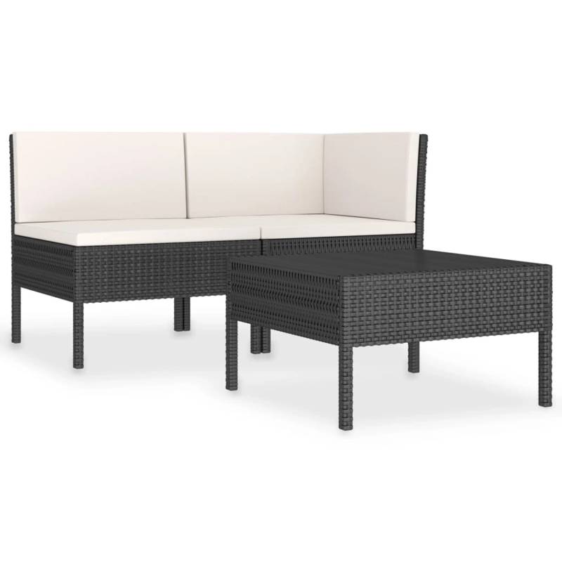 vidaXL 3-tlg Garten-Lounge-Set mit Auflagen Poly Rattan Schwarz Modell 2 von VIDAXL