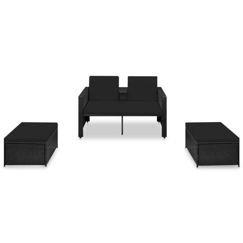 vidaXL 3-tlg Garten-Lounge-Set mit Auflagen Poly Rattan Schwarz Modell 7 von VIDAXL