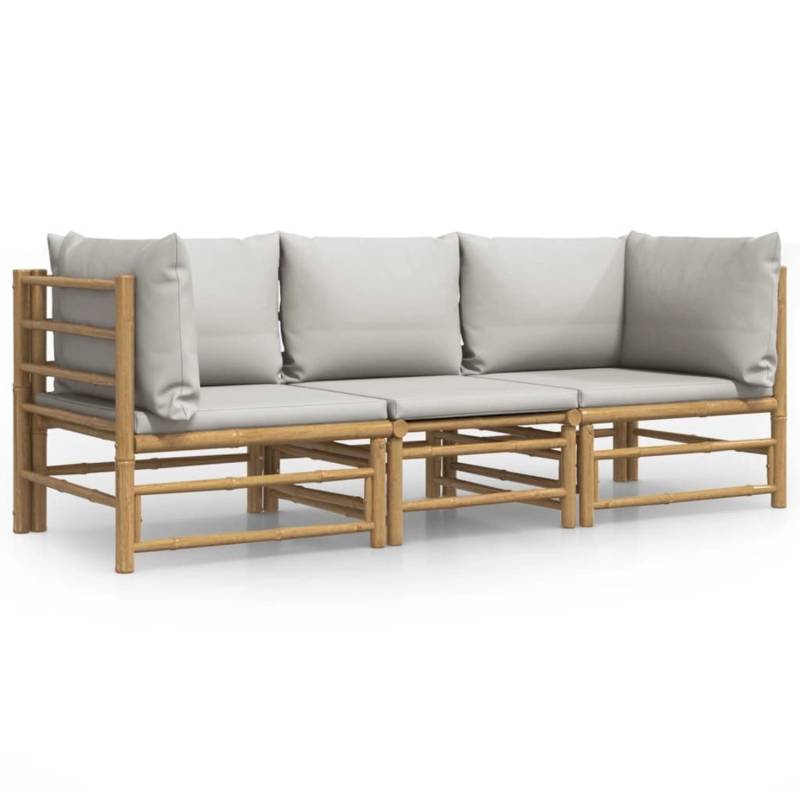 vidaXL 3-tlg Garten-Lounge-Set mit Hellgrauen Kissen Bambus Modell 1 von VIDAXL