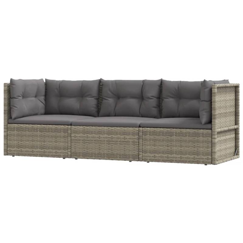vidaXL 3-tlg Garten-Lounge-Set mit Kissen Grau Poly Rattan Modell 12 von VIDAXL