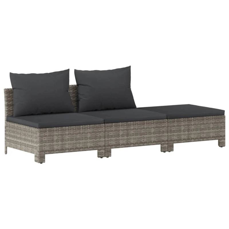 vidaXL 3-tlg Garten-Lounge-Set mit Kissen Grau Poly Rattan Modell 14 von VIDAXL
