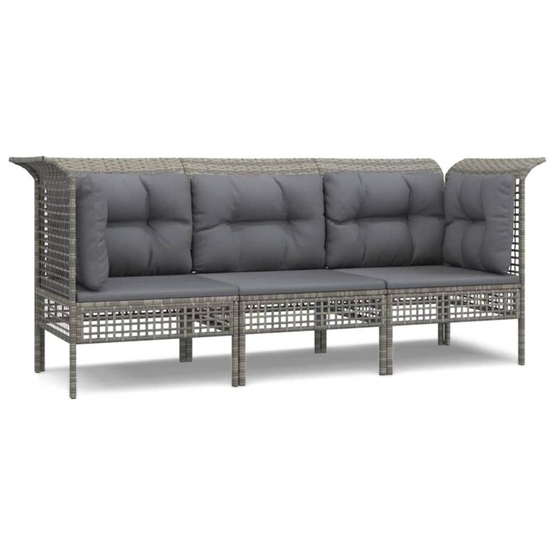 vidaXL 3-tlg Garten-Lounge-Set mit Kissen Grau Poly Rattan Modell 17 von VIDAXL