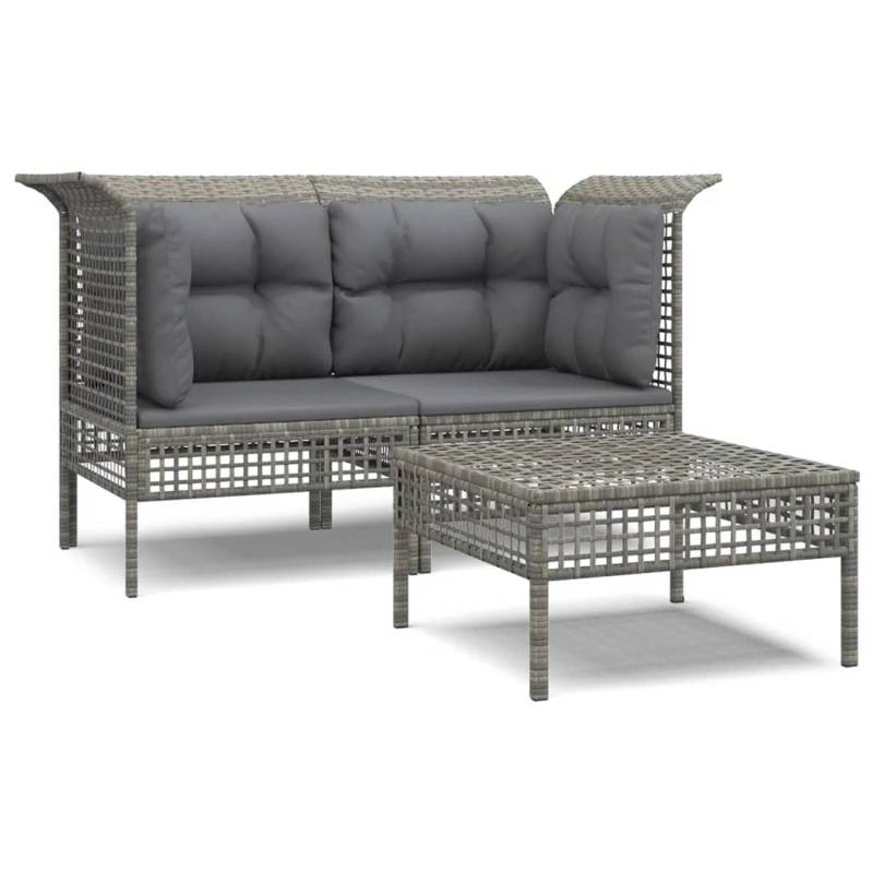 vidaXL 3-tlg Garten-Lounge-Set mit Kissen Grau Poly Rattan Modell 20 von VIDAXL