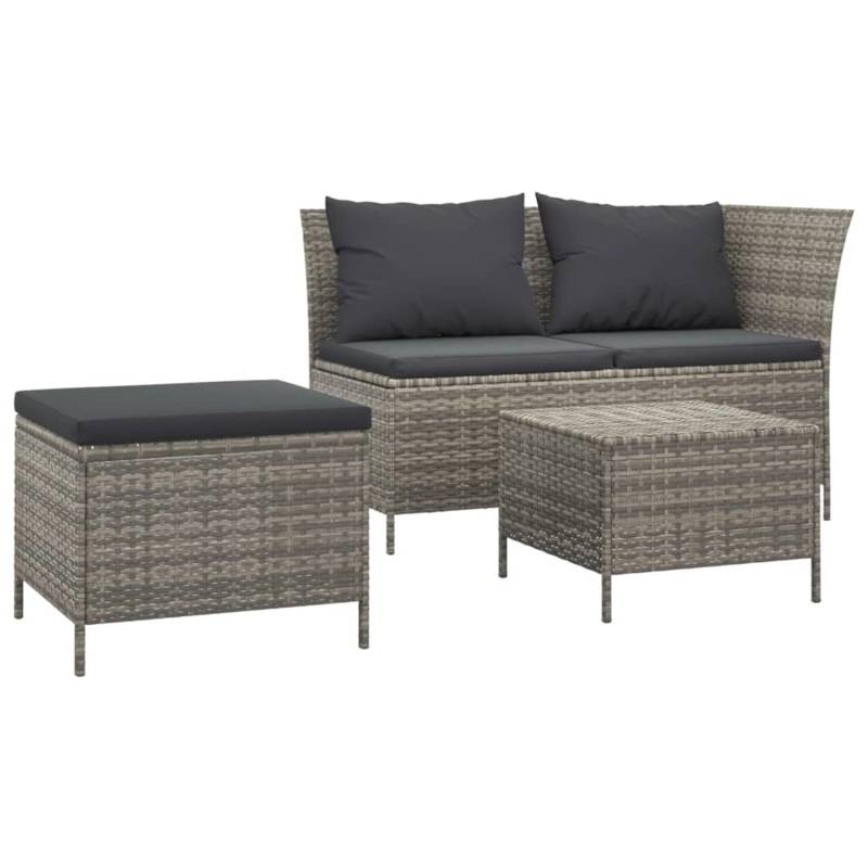 vidaXL 3-tlg Garten-Lounge-Set mit Kissen Grau Poly Rattan Modell 4 von VIDAXL