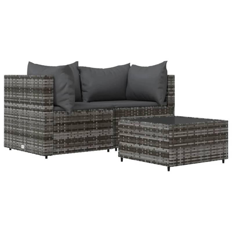 vidaXL 3-tlg Garten-Lounge-Set mit Kissen Grau Poly Rattan Modell 7 von VIDAXL