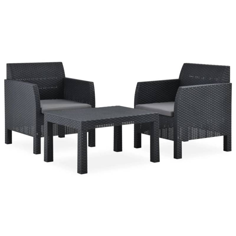 vidaXL 3-tlg Garten-Lounge-Set mit Kissen PP Rattan Anthrazit Modell 1 von VIDAXL