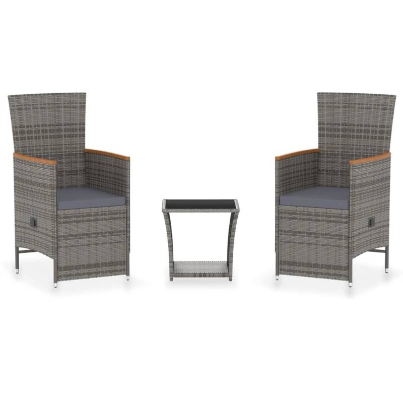 vidaXL 3-tlg Garten-Lounge-Set mit Kissen Poly Rattan Grau Modell 3 von VIDAXL