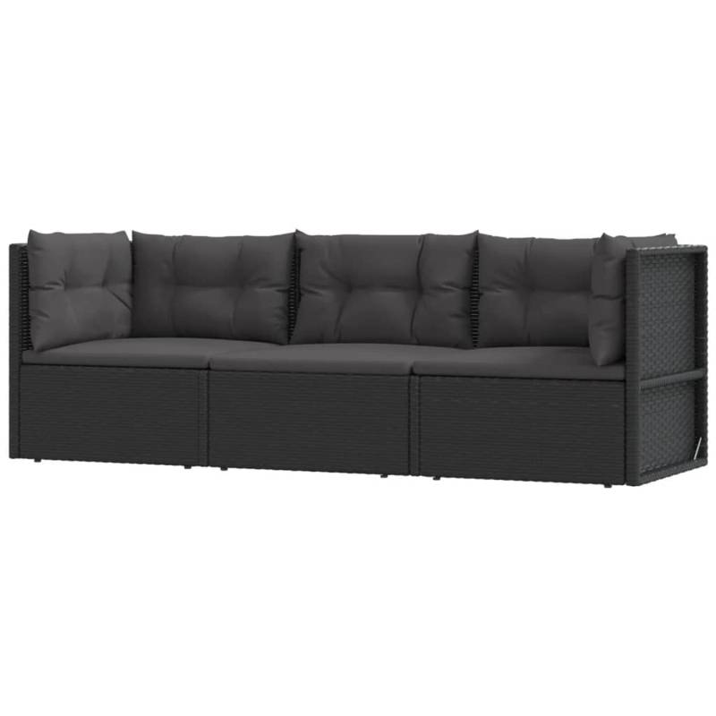 vidaXL 3-tlg Garten-Lounge-Set mit Kissen Schwarz Poly Rattan Modell 10 von VIDAXL