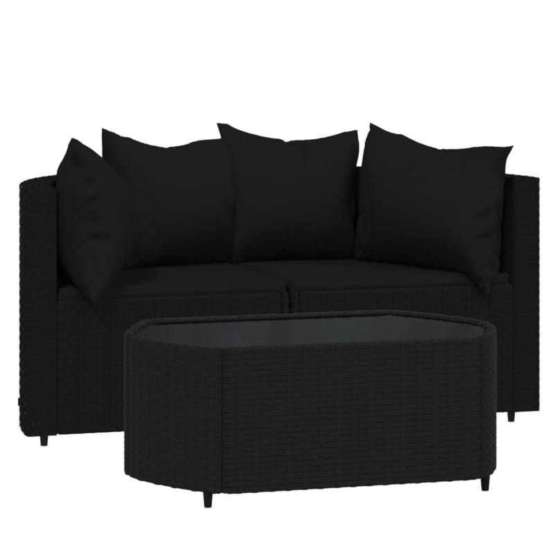 vidaXL 3-tlg Garten-Lounge-Set mit Kissen Schwarz Poly Rattan Modell 7 von VIDAXL