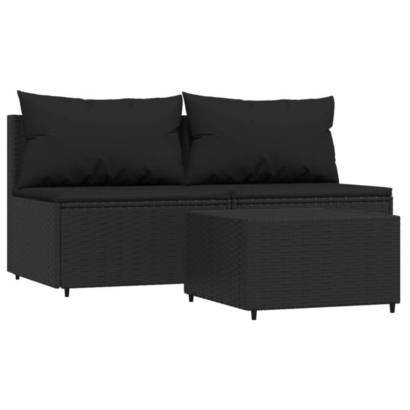 vidaXL 3-tlg Garten-Lounge-Set mit Kissen Schwarz Poly Rattan Modell 8 von VIDAXL