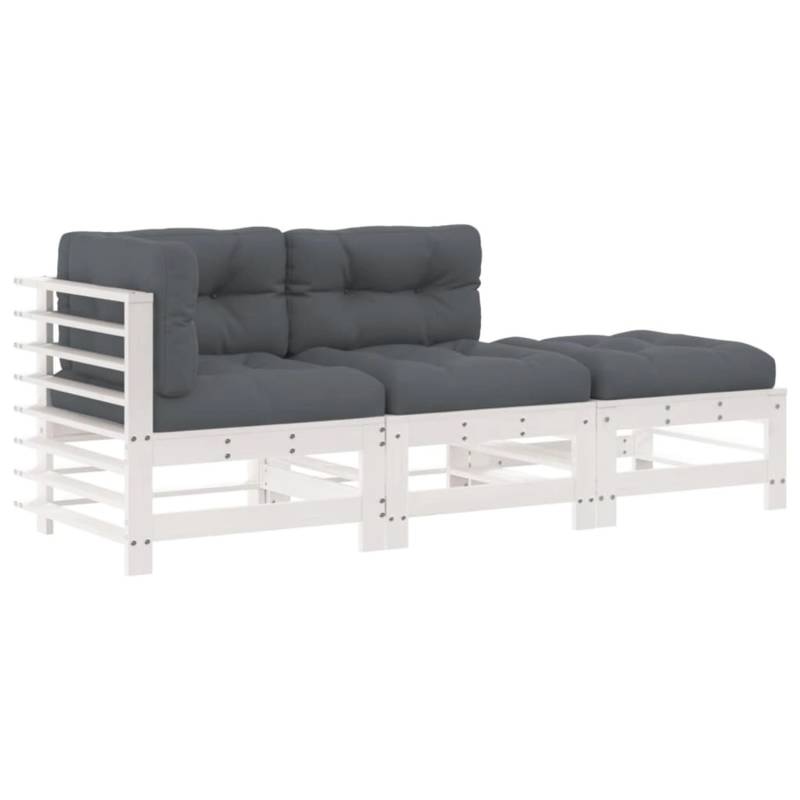vidaXL 3-tlg Garten-Lounge-Set mit Kissen Weiß Massivholz von VIDAXL