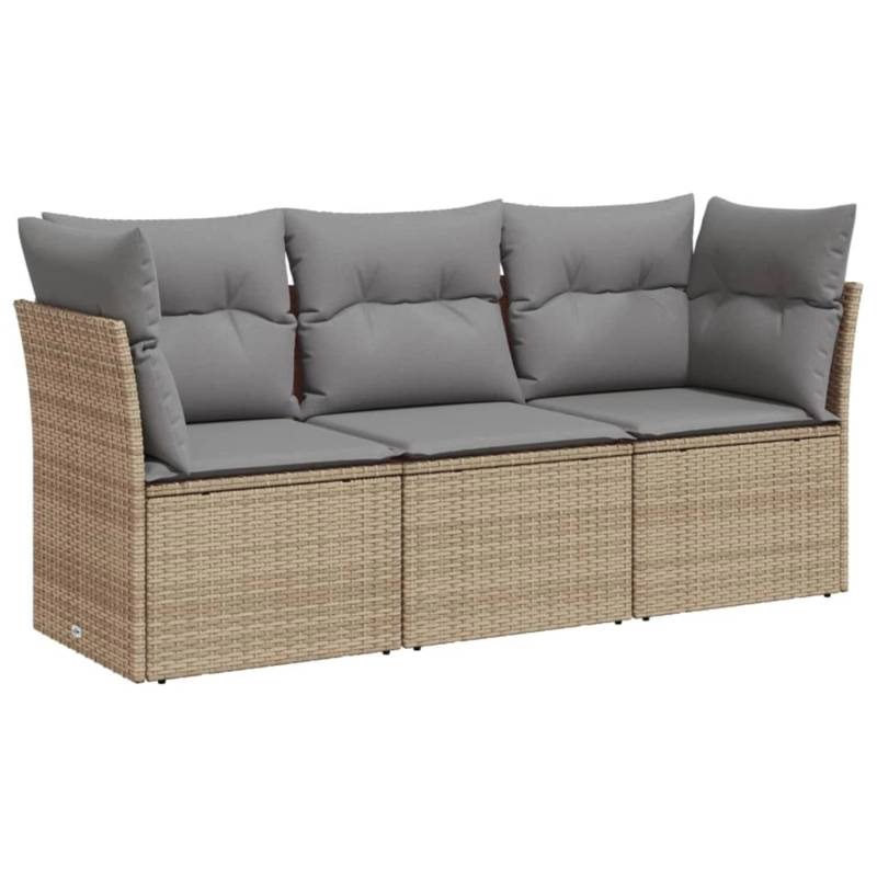 vidaXL 3-tlg Garten-Sofagarnitur mit Kissen Beige Poly Rattan Modell 6 von VIDAXL