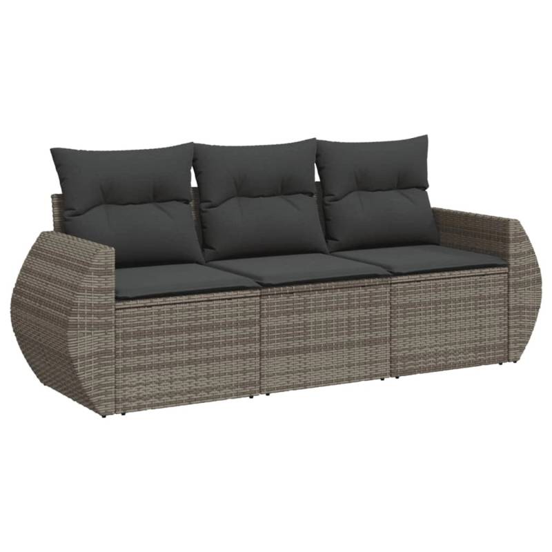 vidaXL 3-tlg Garten-Sofagarnitur mit Kissen Grau Poly Rattan Modell 1 von VIDAXL