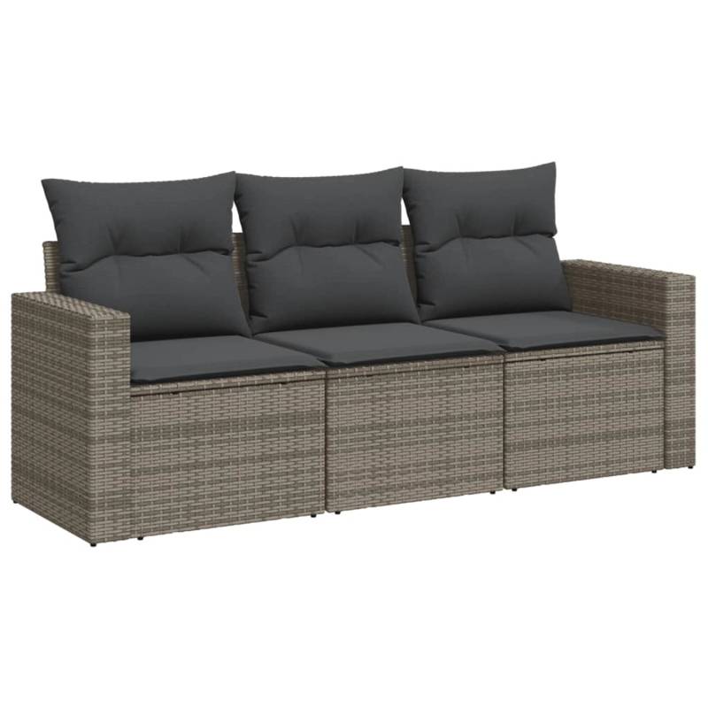 vidaXL 3-tlg Garten-Sofagarnitur mit Kissen Grau Poly Rattan Modell 2 von VIDAXL