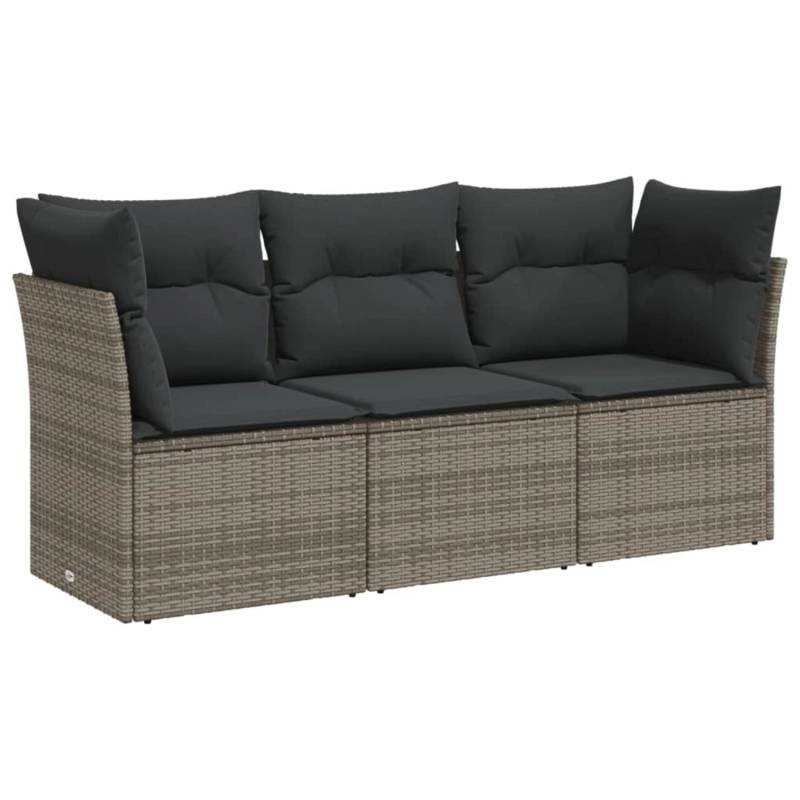 vidaXL 3-tlg Garten-Sofagarnitur mit Kissen Grau Poly Rattan Modell 6 von VIDAXL
