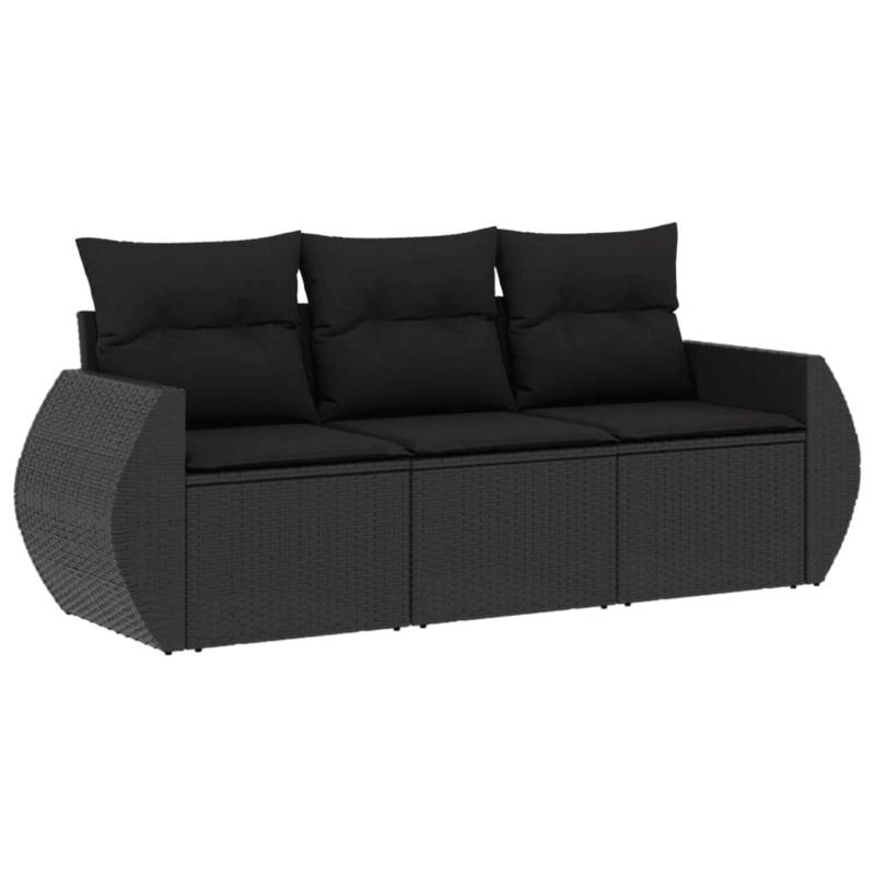 vidaXL 3-tlg Garten-Sofagarnitur mit Kissen Schwarz Poly Rattan Modell 7 von VIDAXL