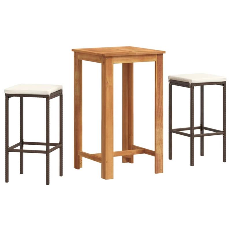 vidaXL 3-tlg Gartenbar-Set Braun Massivholz Akazie und Poly Rattan von VIDAXL