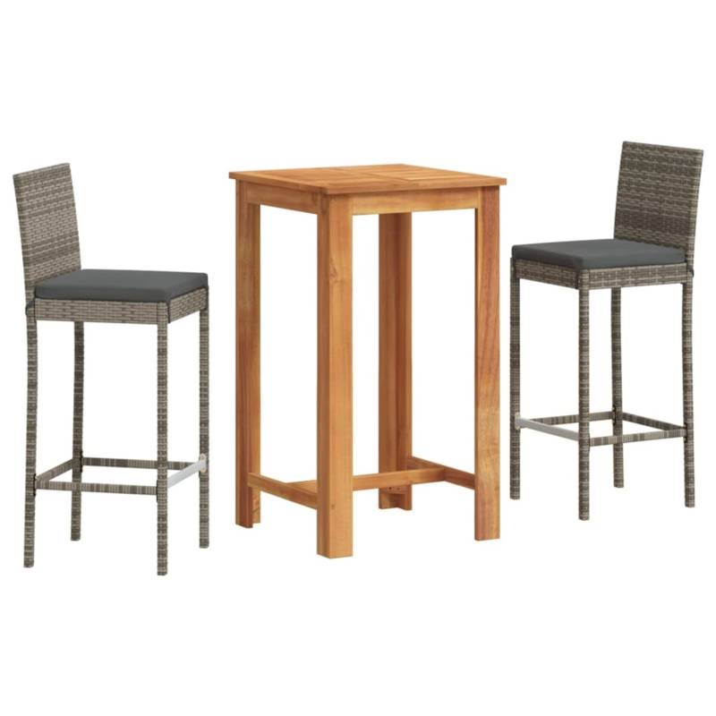 vidaXL 3-tlg Gartenbar-Set Grau Massivholz Akazie und Poly Rattan von VIDAXL