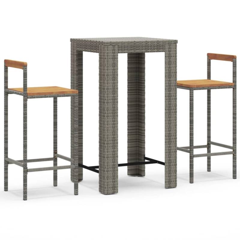 vidaXL 3-tlg Gartenbar-Set Grau Poly Rattan & Massivholz Akazie Modell 4 von VIDAXL