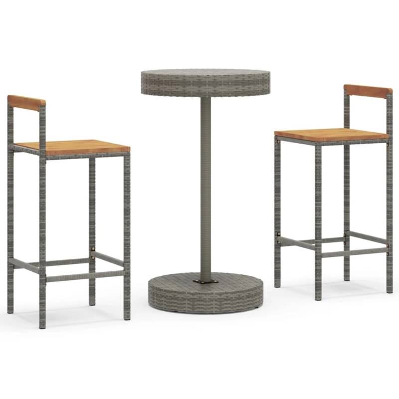 vidaXL 3-tlg Gartenbar-Set Grau Poly Rattan & Massivholz Akazie Modell 6 von VIDAXL