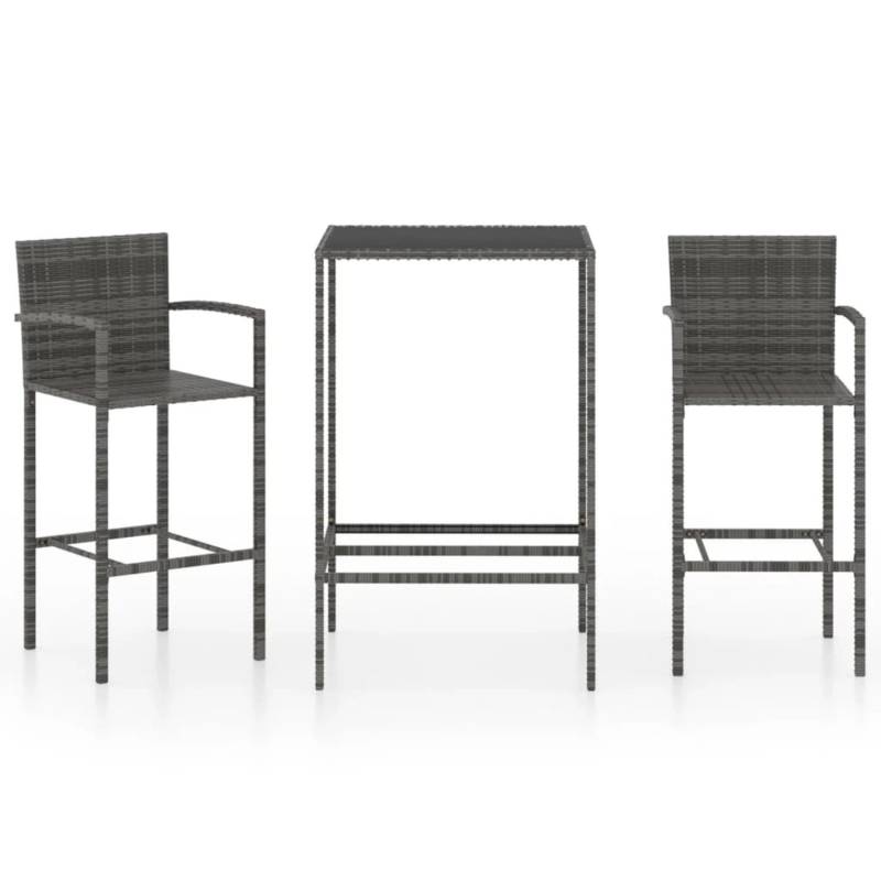 vidaXL 3-tlg Gartenbar-Set Poly Rattan Grau von VIDAXL