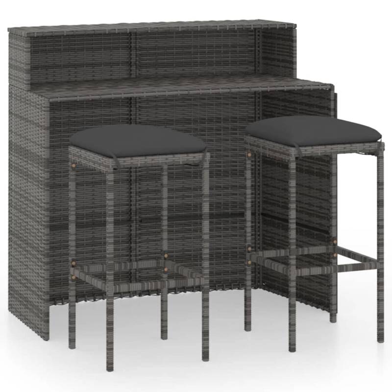 vidaXL 3-tlg Gartenbar-Set mit Kissen Grau Modell 1 von VIDAXL
