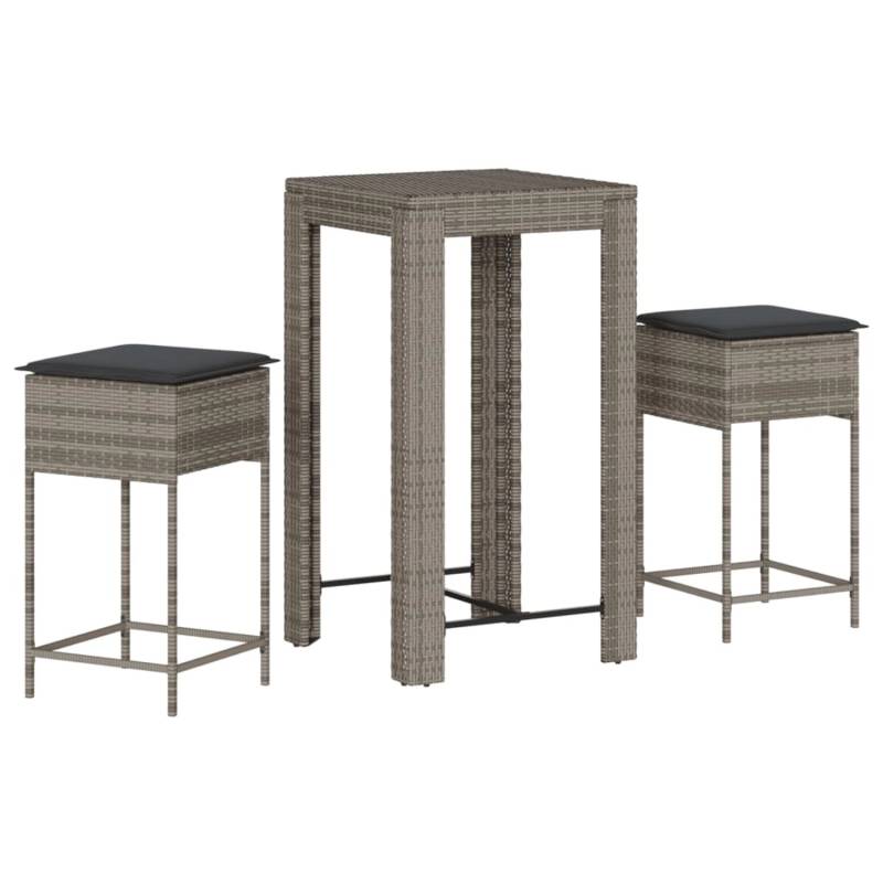 vidaXL 3-tlg Gartenbar-Set mit Kissen Grau Poly Rattan Modell 6 von VIDAXL