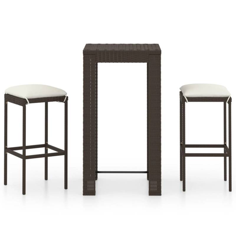 vidaXL 3-tlg Gartenbar-Set mit Kissen Poly Rattan Braun Modell 2 von VIDAXL