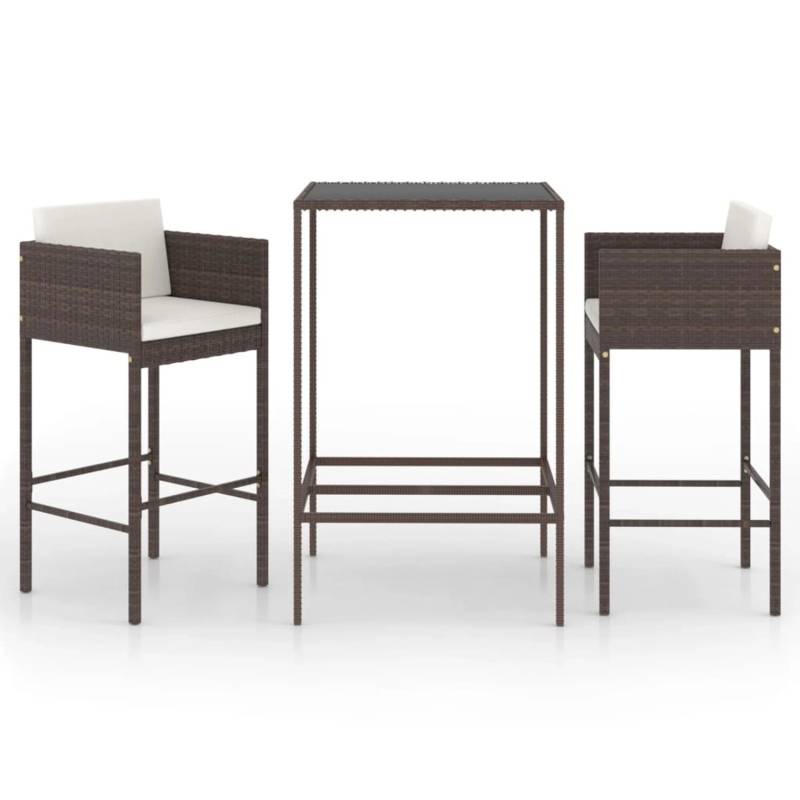 vidaXL 3-tlg Gartenbar-Set mit Kissen Poly Rattan Braun Modell 6 von VIDAXL