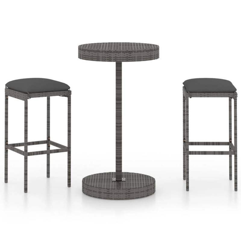 vidaXL 3-tlg Gartenbar-Set mit Kissen Poly Rattan Grau Modell 1 von VIDAXL