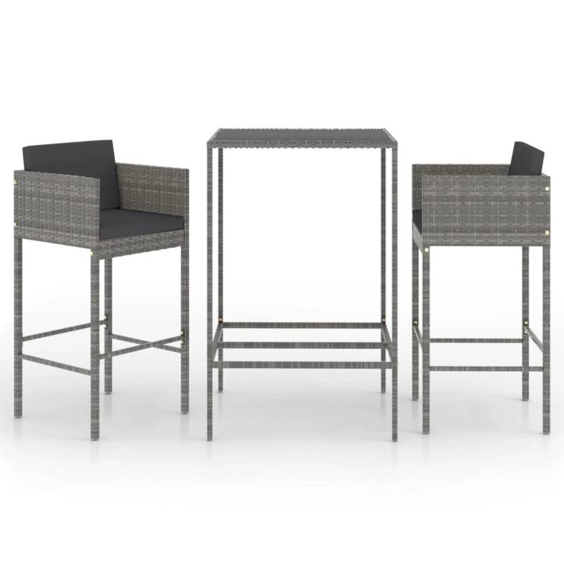 vidaXL 3-tlg Gartenbar-Set mit Kissen Poly Rattan Grau Modell 11 von VIDAXL
