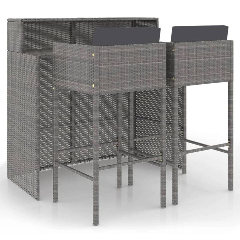 vidaXL 3-tlg Gartenbar-Set mit Kissen Poly Rattan Grau Modell 14 von VIDAXL