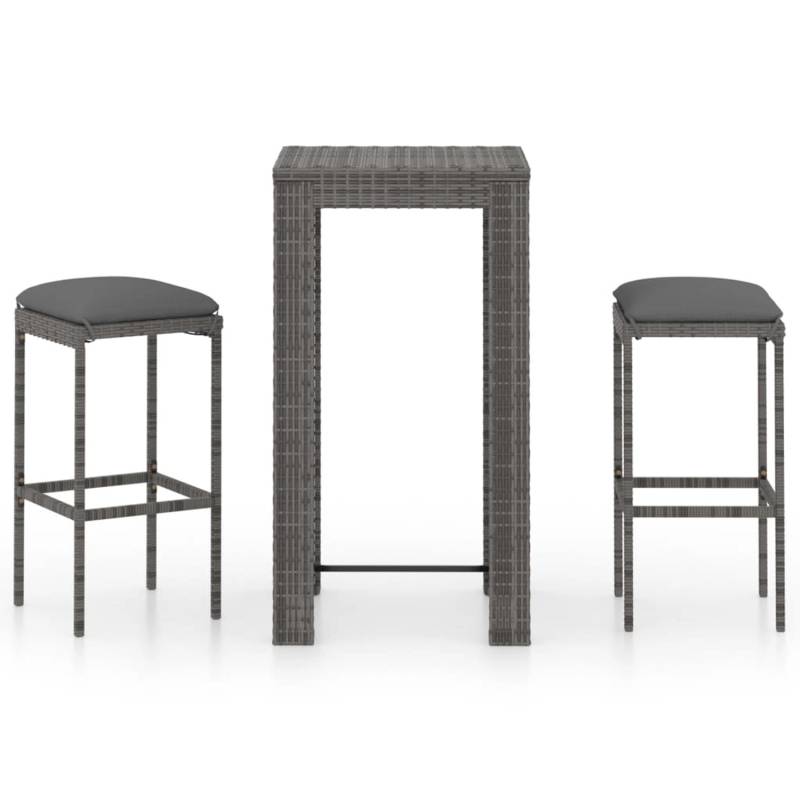 vidaXL 3-tlg Gartenbar-Set mit Kissen Poly Rattan Grau Modell 3 von VIDAXL