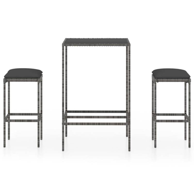 vidaXL 3-tlg Gartenbar-Set mit Kissen Poly Rattan Grau Modell 5 von VIDAXL