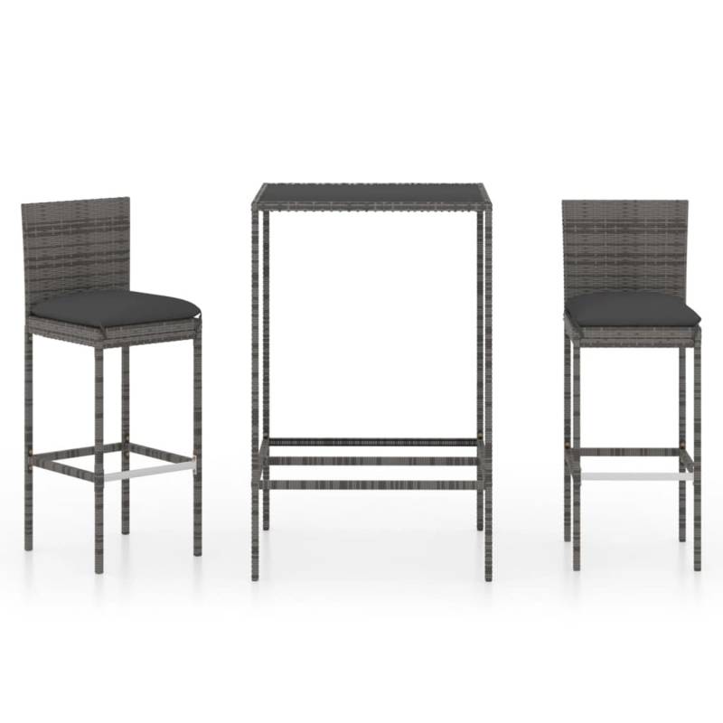 vidaXL 3-tlg Gartenbar-Set mit Kissen Poly Rattan Grau Modell 6 von VIDAXL