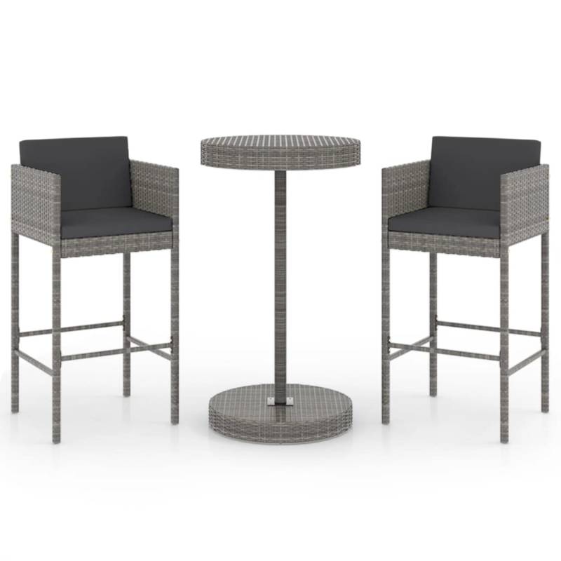 vidaXL 3-tlg Gartenbar-Set mit Kissen Poly Rattan Grau Modell 9 von VIDAXL
