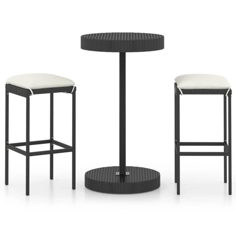 vidaXL 3-tlg Gartenbar-Set mit Kissen Poly Rattan Schwarz Modell 1 von VIDAXL