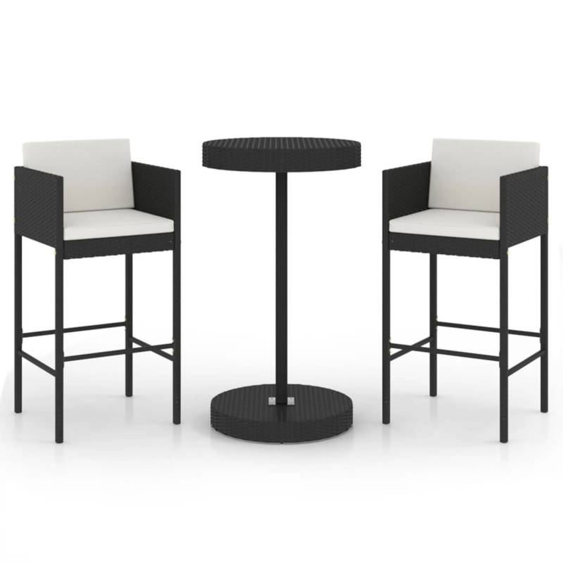 vidaXL 3-tlg Gartenbar-Set mit Kissen Poly Rattan Schwarz Modell 9 von VIDAXL