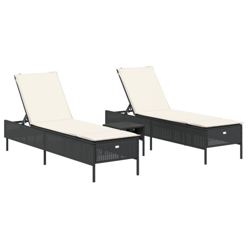 vidaXL 3-tlg Sonnenliegen-Set mit Auflage Schwarz Poly-Rattan 3284263 von VIDAXL