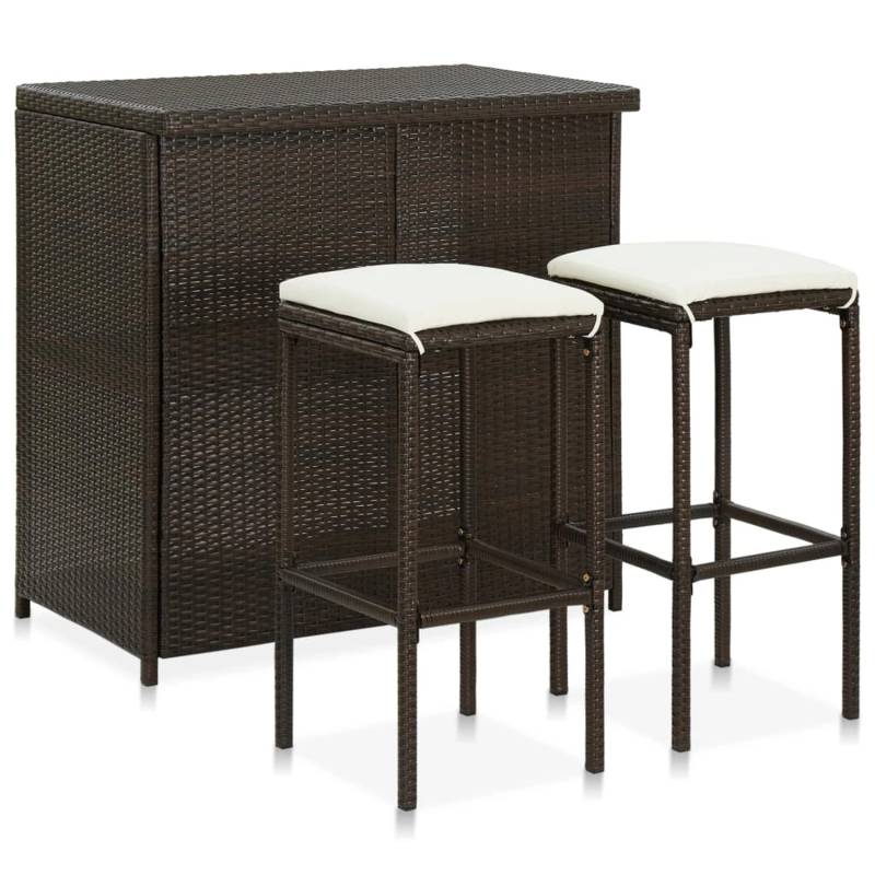 vidaXL 3-tlg. Bar Set Poly Rattan Braun von VIDAXL