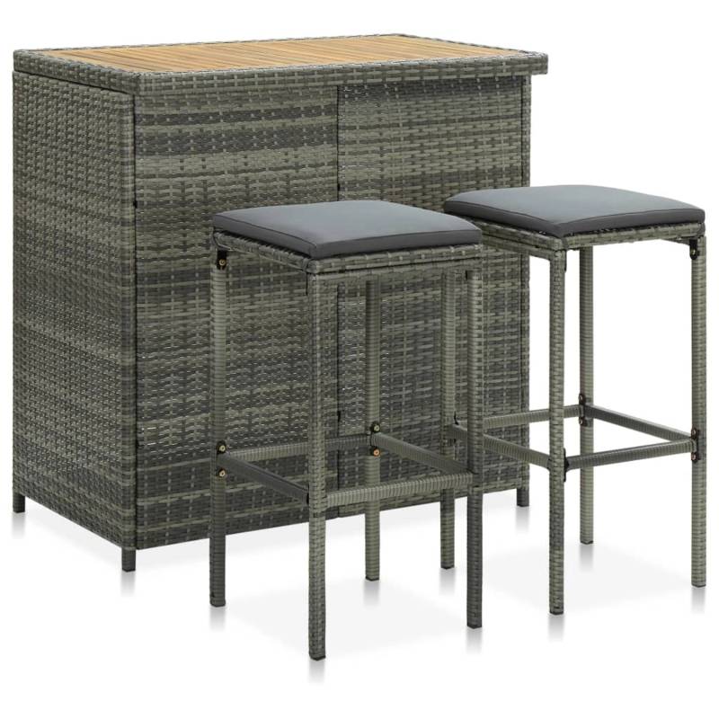 vidaXL 3-tlg. Bar Set Poly Rattan Grau von VIDAXL