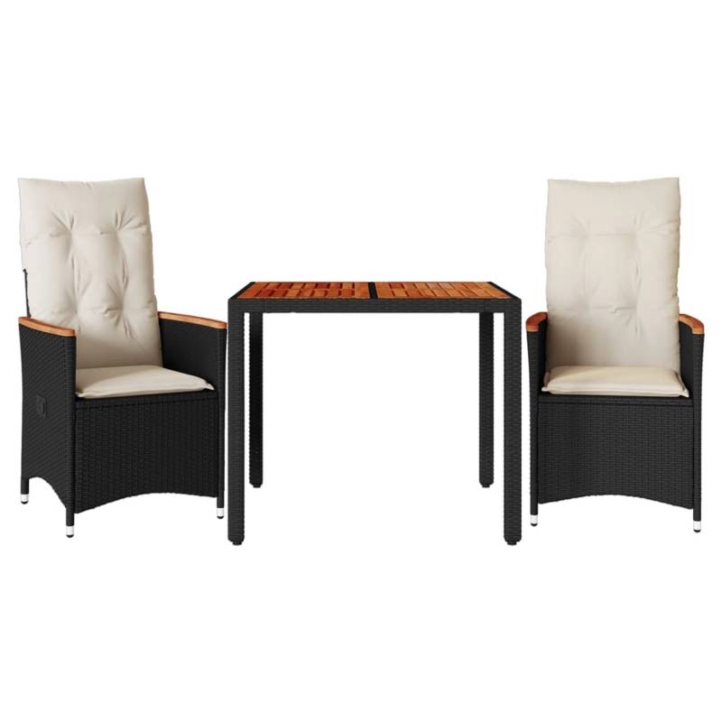 vidaXL 3-tlg. Bistro-Set mit Kissen Schwarz Poly Rattan von VIDAXL