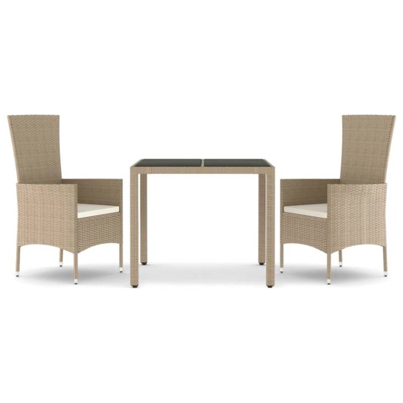 vidaXL 3-tlg. Garten-Essgruppe Poly Rattan  mit Kissen Beige von VIDAXL